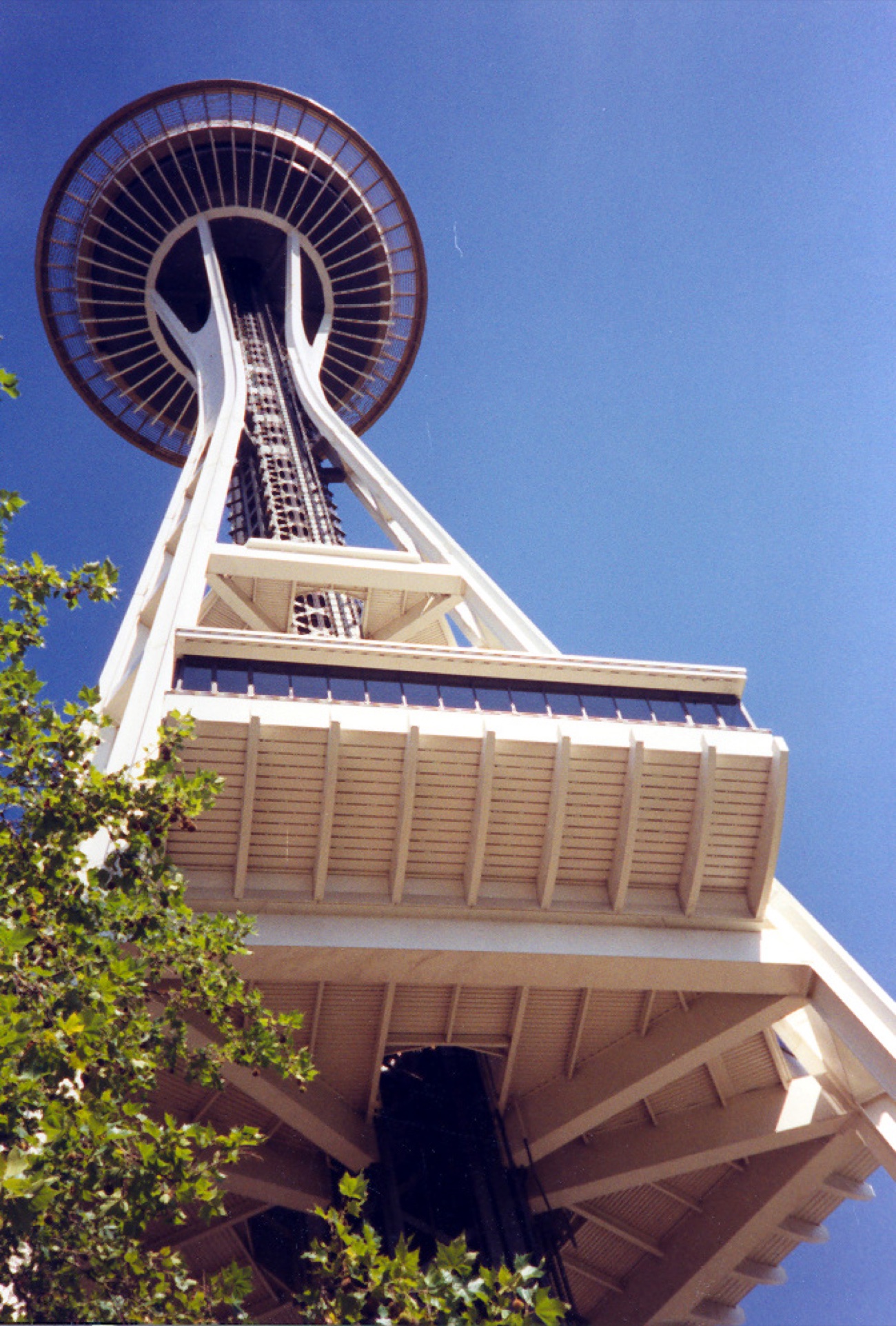 The Space Needle at Seattle Center, shot from below on our Sunday in the city