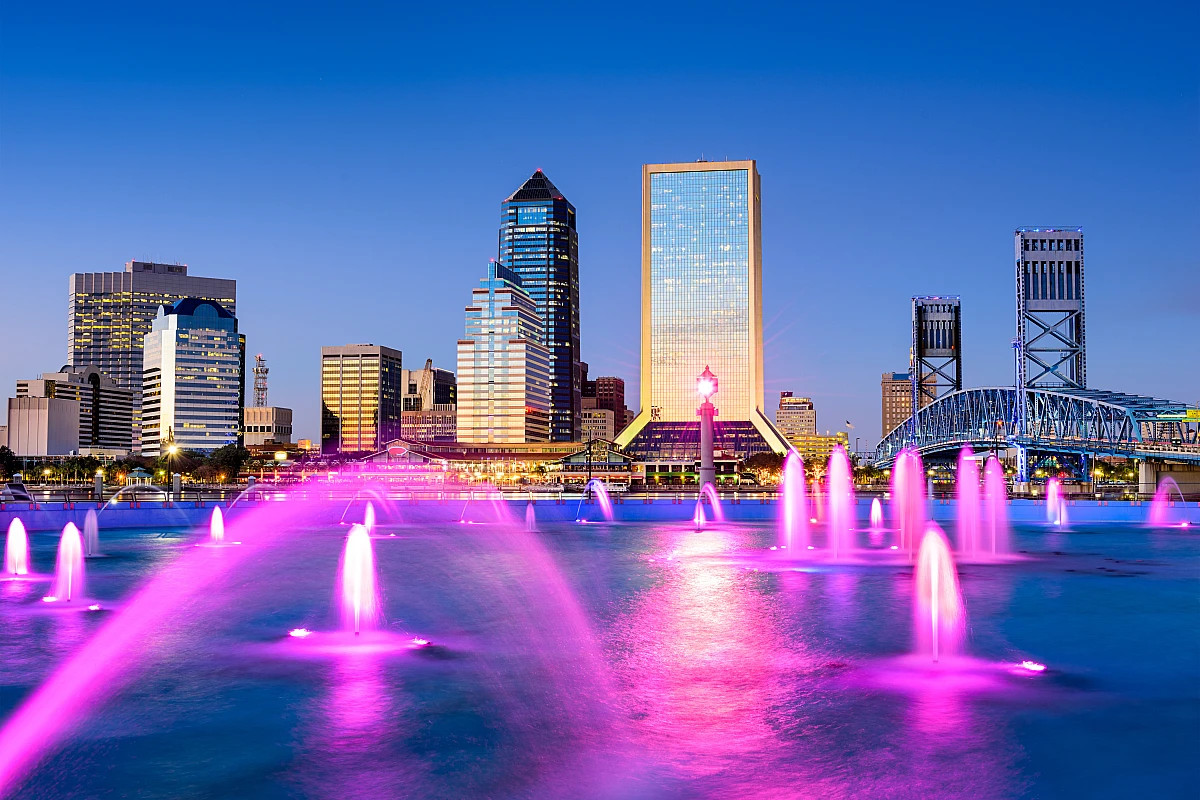 The skyline of Jacksonville on the St. Johns River.